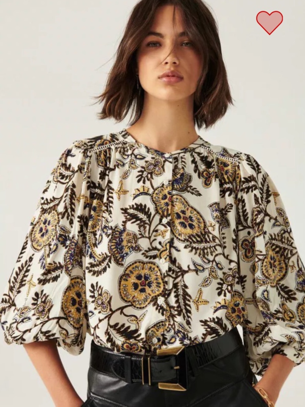 Ba&sh  Valska Floral Paisley Print Blouse Cream Boho Long Sleeve Top Small